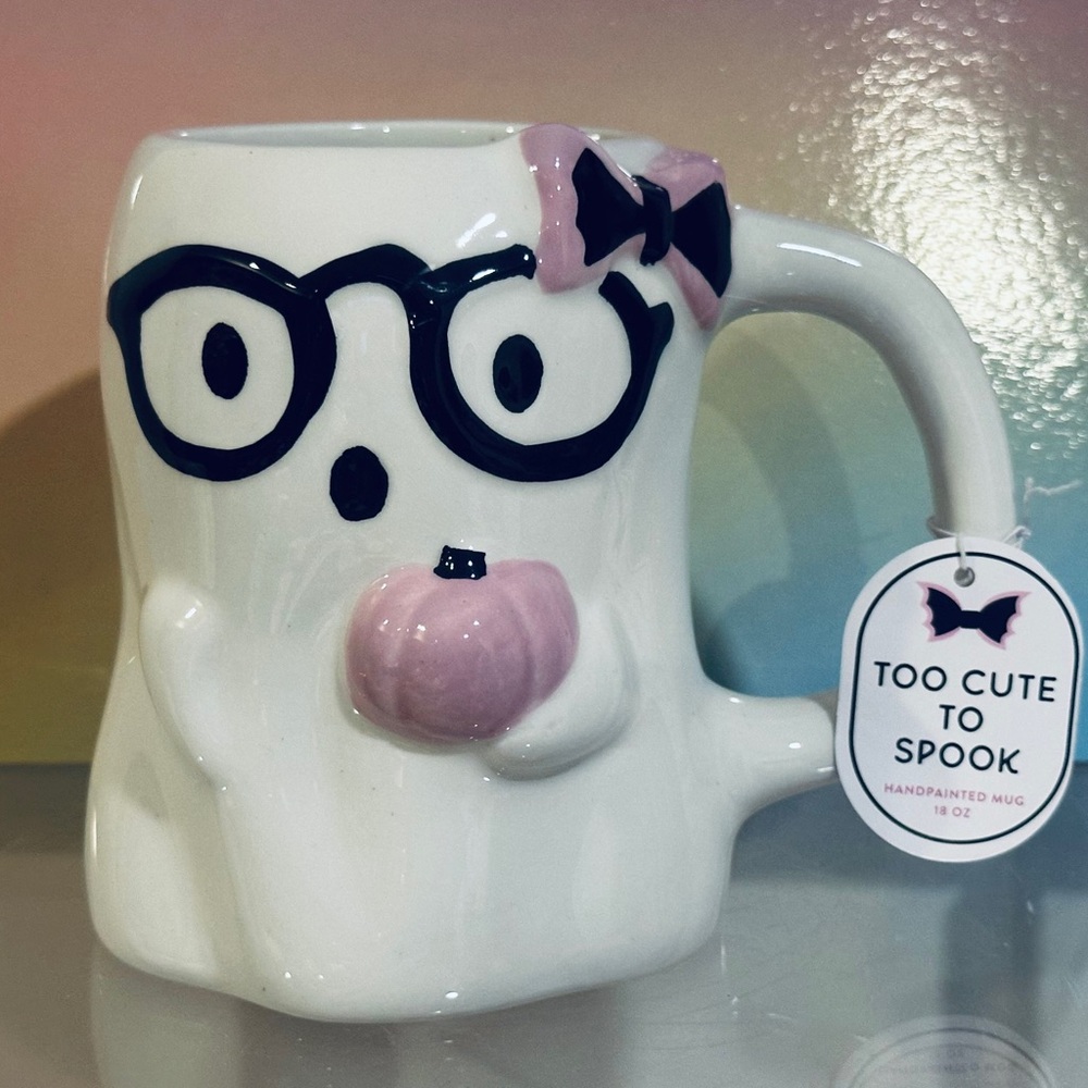 Cute Ghost Mug with Lavender and Black Accents- Hand painted